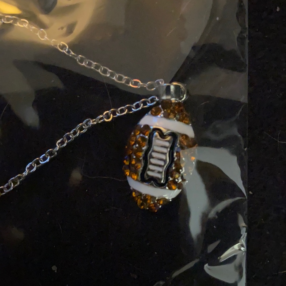 Rhinestone football pendant & necklace - Picture 2 of 4